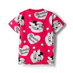Babyhug Disney 100% Cotton Knit Half Sleeves Co-Ords T-Shirt & Shorts Night Suit With Minnie Mouse Print - Red