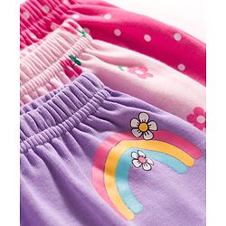 Babyhug Interlock Knit Full Length Diaper Leggings with Floral & Polka Dot Print Pack of 3 - Purple Dark & Light Pink