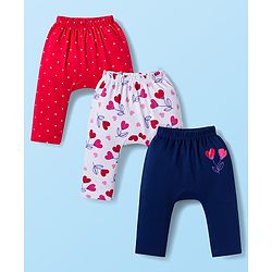 Babyhug Interlock Knit Full Length Diaper Leggings With Polka Dot Print Pack Of 3 - Red White & Navy Blue