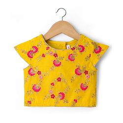 Babyhug Woven Half Sleeves Net Embroidered Lehenga Choli Set With Dupatta - Fuchsia & Yellow