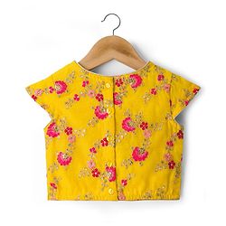 Babyhug Woven Half Sleeves Net Embroidered Lehenga Choli Set With Dupatta - Fuchsia & Yellow