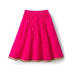 Babyhug Woven Half Sleeves Net Embroidered Lehenga Choli Set With Dupatta - Fuchsia & Yellow