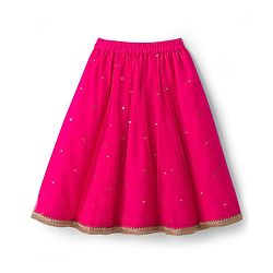 Babyhug Woven Half Sleeves Net Embroidered Lehenga Choli Set With Dupatta - Fuchsia & Yellow