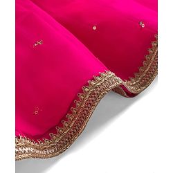 Babyhug Woven Half Sleeves Net Embroidered Lehenga Choli Set With Dupatta - Fuchsia & Yellow