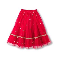 Babyhug Woven Half Sleeves Choli Lehenga Set with Dupatta & Sequin Detailing - Red & Yellow