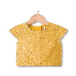 Babyhug Woven Half Sleeves Choli Lehenga Set with Dupatta & Sequin Detailing - Red & Yellow