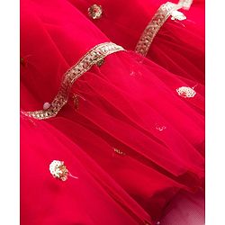 Babyhug Woven Half Sleeves Choli Lehenga Set with Dupatta & Sequin Detailing - Red & Yellow