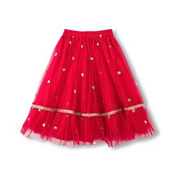 Babyhug Woven Half Sleeves Choli Lehenga Set with Dupatta & Sequin Detailing - Red & Yellow