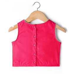 Babyhug Woven Sleeveless Chanderi Printed Lehenga Choli Set With Floral Embroidery & Dupatta - Yellow