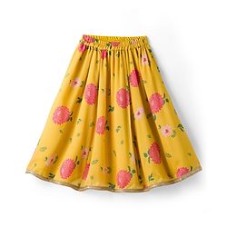 Babyhug Woven Sleeveless Chanderi Printed Lehenga Choli Set With Floral Embroidery & Dupatta - Yellow