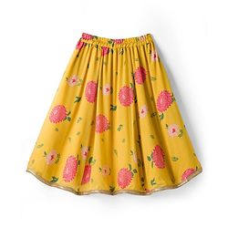 Babyhug Woven Sleeveless Chanderi Printed Lehenga Choli Set With Floral Embroidery & Dupatta - Yellow