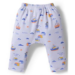 Babyhug Cotton Knit Full Length Diaper Pants With Nautical Theme Print Pack Of 3 - Blue White & Orange