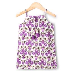 Babyhug Cotton Woven Sleeveless Cambric Printed Kurta & Gharara Set with Dupatta - Purple