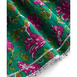 Babyhug 100% Cotton Cambric Woven Three Forth Sleeves Floral Printed Kurta & Pant Set With Dupatta - Green