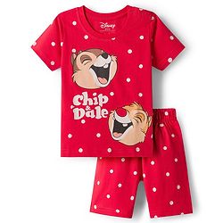 Babyhug Disney Single Jersey Knit Half Sleeves Shorts Night Suit With Chip N Dale Graphics - Red