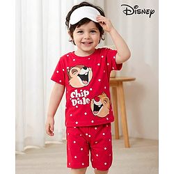 Babyhug Disney Single Jersey Knit Half Sleeves Shorts Night Suit With Chip N Dale Graphics - Red
