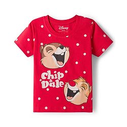 Babyhug Disney Single Jersey Knit Half Sleeves Shorts Night Suit With Chip N Dale Graphics - Red
