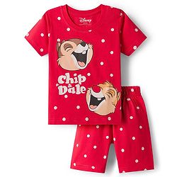 Babyhug Disney Single Jersey Knit Half Sleeves Shorts Night Suit With Chip N Dale Graphics - Red