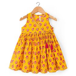 Babyhug Cambric Woven Sleeveless Floral Printed Ethnic Dress  - Yellow
