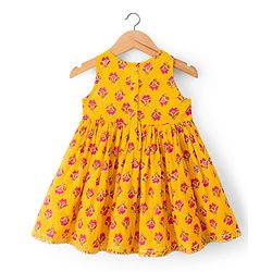 Babyhug Cambric Woven Sleeveless Floral Printed Ethnic Dress  - Yellow