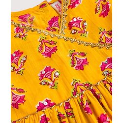 Babyhug Cambric Woven Sleeveless Floral Printed Ethnic Dress  - Yellow