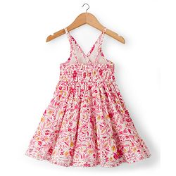 Babyhug Cambric Woven Sleeveless Floral Printed Ethnic Dress with Lace Detailing - Pink