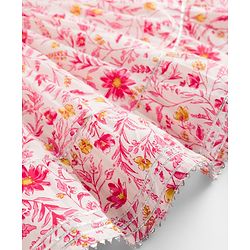 Babyhug Cambric Woven Sleeveless Floral Printed Ethnic Dress with Lace Detailing - Pink