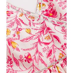 Babyhug Cambric Woven Sleeveless Floral Printed Ethnic Dress with Lace Detailing - Pink