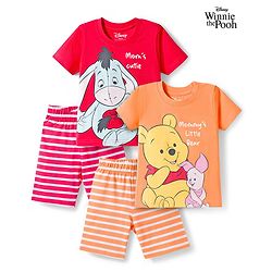Babyhug Disney Single Jersey Knit Half Sleeves T-Shirts & Shorts Night Suit with Winnie & Friends Graphics Pack of 2 - Red & Orange