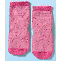 Cute Walk By Babyhug Knit Ankle Length Antibacterial Socks with Cable Knit & Heart Design Pack of 3 - Pink & White