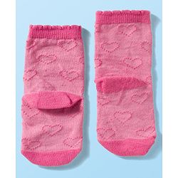 Cute Walk By Babyhug Knit Ankle Length Antibacterial Socks with Cable Knit & Heart Design Pack of 3 - Pink & White