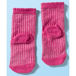 Cute Walk By Babyhug Knit Ankle Length Antibacterial Socks with Cable Knit & Heart Design Pack of 3 - Pink & White
