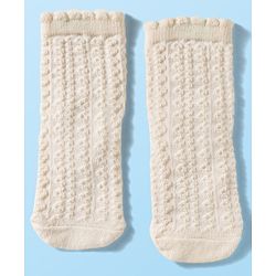Cute Walk By Babyhug Knit Ankle Length Antibacterial Socks with Cable Knit & Heart Design Pack of 3 - Pink & White