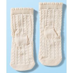 Cute Walk By Babyhug Knit Ankle Length Antibacterial Socks with Cable Knit & Heart Design Pack of 3 - Pink & White
