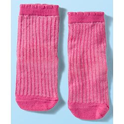 Cute Walk By Babyhug Knit Ankle Length Antibacterial Socks with Cable Knit & Heart Design Pack of 3 - Pink & White