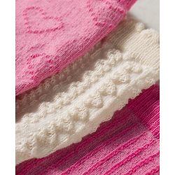 Cute Walk By Babyhug Knit Ankle Length Antibacterial Socks with Cable Knit & Heart Design Pack of 3 - Pink & White
