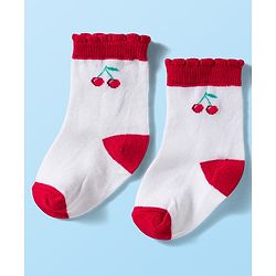 Cute Walk By Babyhug Knit Ankle Length Antibacterial Socks with Cherry Design Pack of 3 - Maroon Pink & White