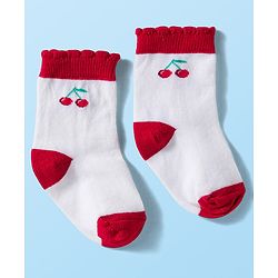 Cute Walk By Babyhug Knit Ankle Length Antibacterial Socks with Cherry Design Pack of 3 - Maroon Pink & White