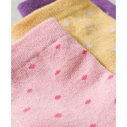 Cute Walk By Babyhug Knit Ankle Length Antibacterial Socks with Polka Dot Design Pack of 3 - Yellow Pink & Purple