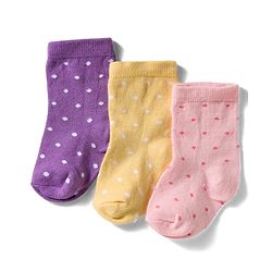 Cute Walk By Babyhug Knit Ankle Length Antibacterial Socks with Polka Dot Design Pack of 3 - Yellow Pink & Purple