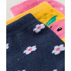 Cute Walk By Babyhug Knit Ankle Length Antibacterial Socks with Tropical & Polka Dot Design Pack of 3 - Navy Blue Yellow & Pink