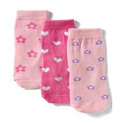 Cute Walk By Babyhug Knit Ankle Length Antibacterial Socks with Floral & Heart Design Pack of 3 - Light & Dark Pink