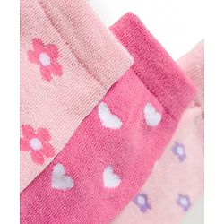 Cute Walk By Babyhug Knit Ankle Length Antibacterial Socks with Floral & Heart Design Pack of 3 - Light & Dark Pink