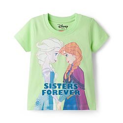 Babyhug Disney Single Jersey Knit Half Sleeves Short Night Suit With Disney Princess Else & Anna Graphics - Lime Green