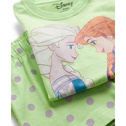 Babyhug Disney Single Jersey Knit Half Sleeves Short Night Suit With Disney Princess Else & Anna Graphics - Lime Green
