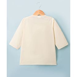 Babyhug 100% Cotton Flex Woven Full Sleeves Solid Dhoti Kurta Set With Embroidered Koti -Beige