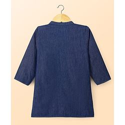 Babyhug 100% Cotton Woven Full Length Embroidered Kurta & Pyjama Set - Navy Blue