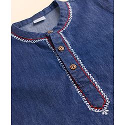 Babyhug 100% Cotton Woven Full Length Embroidered Kurta & Pyjama Set - Navy Blue