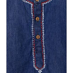 Babyhug 100% Cotton Woven Full Length Embroidered Kurta & Pyjama Set - Navy Blue