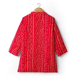 Babyhug Cambric Woven Full Sleeves Kurta Dhoti Set With Bandhani Print - Red